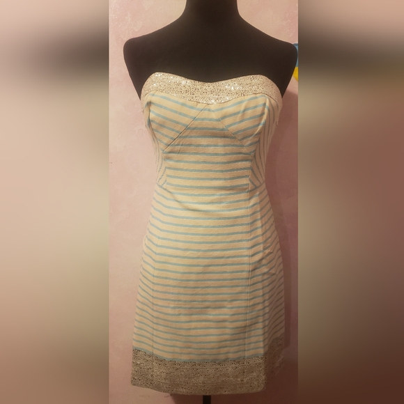 Lilly Pulitzer Dresses & Skirts - Lilly Pulitzer Strapless Blue and Cream Dress